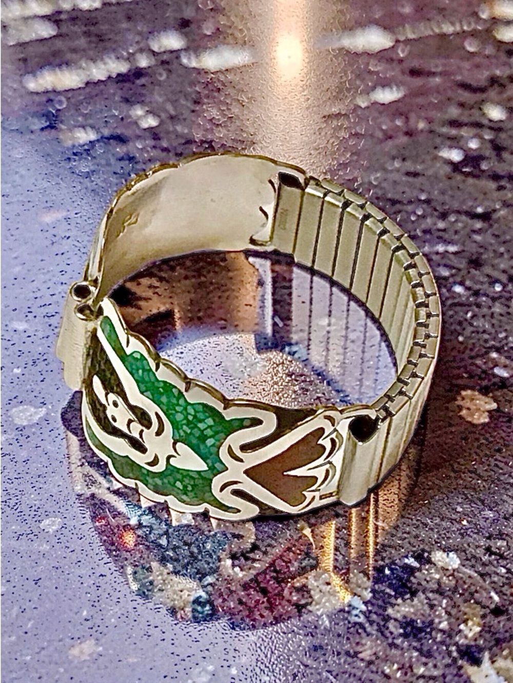 Men’s Sterling Navajo Turquoise/Coral Inlay Thunderbird Tips/Band Signed SD - Picture 4 of 14